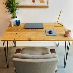 Reclaimed Wood Desk Scaffold Black Hairpin Legs - thumbnail 3