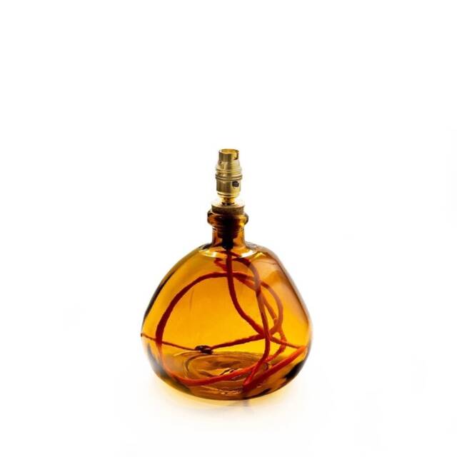 Handmade Amber Recycled Glass Table Lamp With Linen Flex - image 1