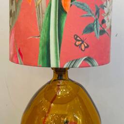 Handmade Amber Recycled Glass Table Lamp With Linen Flex - thumbnail 4