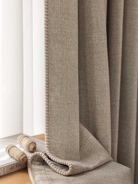 Leevi Darkening Curtain With Matching Trim, 4 Colors, Textured Fabric, Minimal Elegant Light Blocking For Bedroom Livingroom, 1Pc - image 1