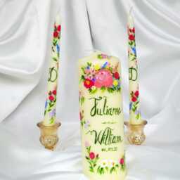Uity Candle Set, Personalized Wedding Candles, Customized, Floral Name Date Gift - thumbnail 4