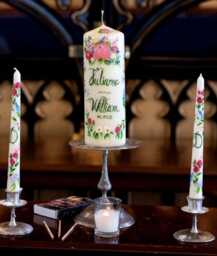 Uity Candle Set, Personalized Wedding Candles, Customized, Floral Name Date Gift - thumbnail 1