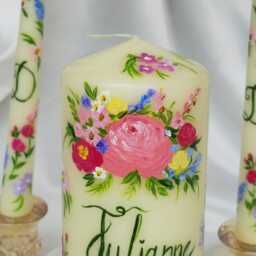 Uity Candle Set, Personalized Wedding Candles, Customized, Floral Name Date Gift - thumbnail 3