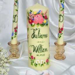 Uity Candle Set, Personalized Wedding Candles, Customized, Floral Name Date Gift - thumbnail 2