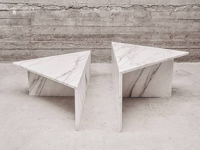 Large Triangle T-stand Marble Coffee Table - Set Of 2 Calacatta Gold, Viola, Black Marquina 39x39x15 & 39x39x12 Customizable - image 1