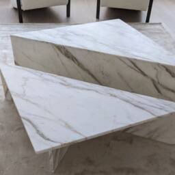 Large Triangle T-stand Marble Coffee Table - Set Of 2 Calacatta Gold, Viola, Black Marquina 39x39x15 & 39x39x12 Customizable - thumbnail 2