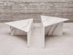 Large Triangle T-stand Marble Coffee Table - Set Of 2 Calacatta Gold, Viola, Black Marquina 39x39x15 & 39x39x12 Customizable