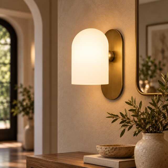 Modern Arch Glass Shade Sconce - Mid-Century Bronze Vanity Light - image 1