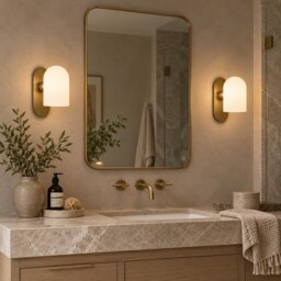 Modern Arch Glass Shade Sconce - Mid-Century Bronze Vanity Light - thumbnail 2