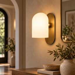 Modern Arch Glass Shade Sconce - Mid-Century Bronze Vanity Light - thumbnail 1