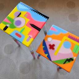 Hand Painted Resin Side Tables Colorful Abstract Art, Funky End Table - thumbnail 3
