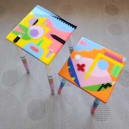 Hand Painted Resin Side Tables Colorful Abstract Art, Funky End Table - thumbnail 2