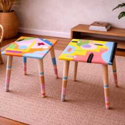 Hand Painted Resin Side Tables Colorful Abstract Art, Funky End Table - thumbnail 4