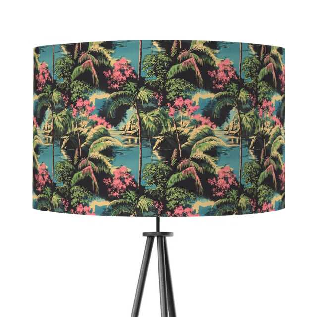 Lampshade Teal Blue Tiki Hula Print Velvet - Hawaii Tropical- Drum Lamp Shade 20cm 25cm 30cm 35cm 40cm 45cm Table Lamp, Ceiling Pendant - image 1