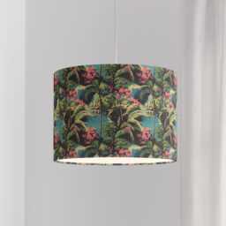 Lampshade Teal Blue Tiki Hula Print Velvet - Hawaii Tropical- Drum Lamp Shade 25cm 30cm 35cm 40cm 45cm Table Lamp Shade, Ceiling Pendant - thumbnail 3