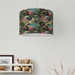Lampshade Teal Blue Tiki Hula Print Velvet - Hawaii Tropical- Drum Lamp Shade 25cm 30cm 35cm 40cm 45cm Table Lamp Shade, Ceiling Pendant - thumbnail 4