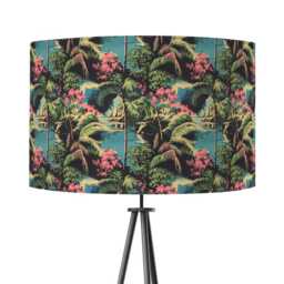 Lampshade Teal Blue Tiki Hula Print Velvet - Hawaii Tropical- Drum Lamp Shade 25cm 30cm 35cm 40cm 45cm Table Lamp Shade, Ceiling Pendant - thumbnail 1