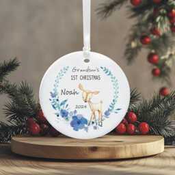 Grandson's First Christmas Ceramic Personalised Tree Decoration - Cute Deer Holiday Ornament Keepsake Xmas Bauble - thumbnail 2
