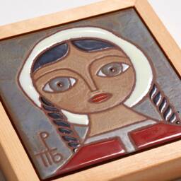 Female Portrait Ceramic Tile Handmade Wall Decor Combo Woman Art Folk Girl Modern Traditional Mothers Day Gift Original Artwork Motherhood - thumbnail 2