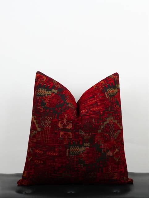 Red Rug Velvet Pillow Cover, Red Kilim Fabric Throw Pillow, Textured Case, Couch Pillow, 20x20 22x22 24x24 Gift - image 1