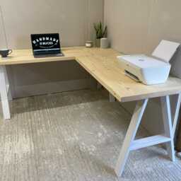 Corner Desk L Shaped On Solid Wood Or Steel Legs Home Office Custom Made in In The UK - thumbnail 2