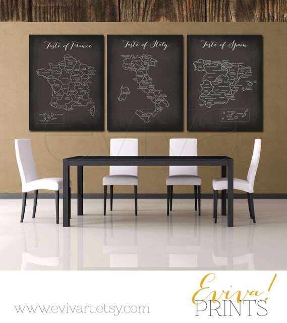 Poster Wall Art Taste Of Italy, Spain & France - French Italian Culinary Map Trio European Gastronomy Poster - image 1