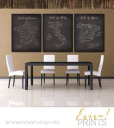 Poster Wall Art Taste Of Italy, Spain & France - French Italian Culinary Map Trio European Gastronomy Poster - thumbnail 1