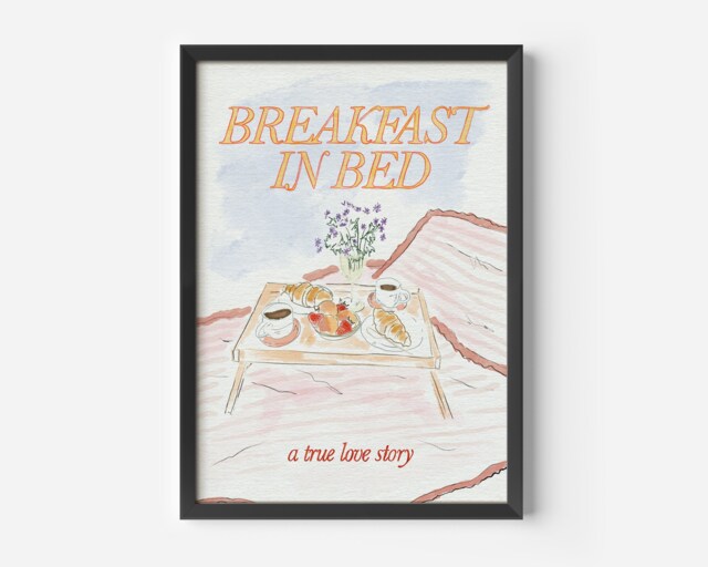 Breakfast in Bed Art Print Croissant & Coffee Illustration - Unframed - image 1