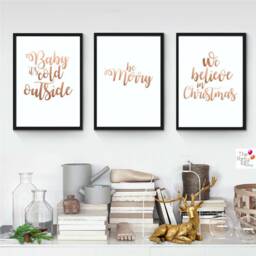 Christmas Printable Wall Art in Rose Gold Value Pack/ Digital Print, Instant Download - thumbnail 1