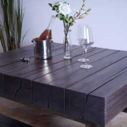 Large Beech Hardwood Coffee Table - Industrial/Rustic Style Black/Clear Steel Legs Living Room - thumbnail 2