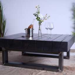 Large Beech Hardwood Coffee Table - Industrial/Rustic Style Black/Clear Steel Legs Living Room - thumbnail 3