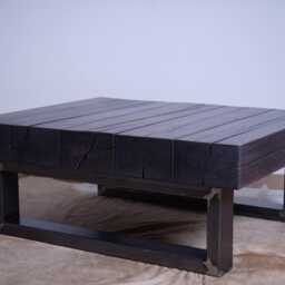 Large Beech Hardwood Coffee Table - Industrial/Rustic Style Black/Clear Steel Legs Living Room - thumbnail 4