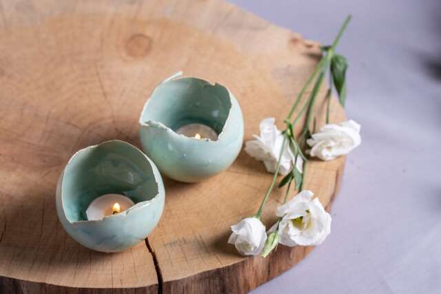 Set Of 2 Mint Green Ceramic Candle Holders - image 1