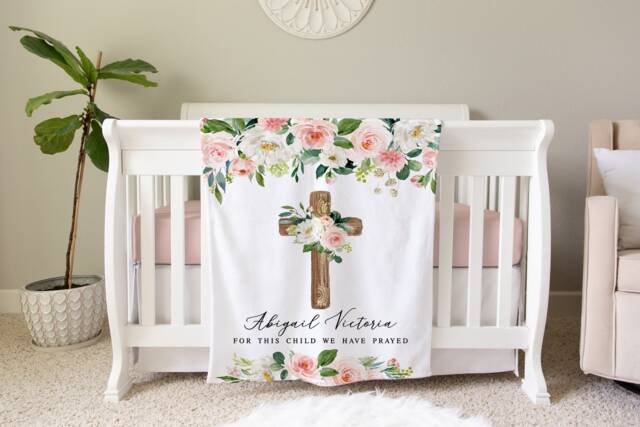 Personalized Baby Name Blanket, Gift, Custom Coming Home Hospital For This Child We Have Prayed, Baptism Gift - image 1