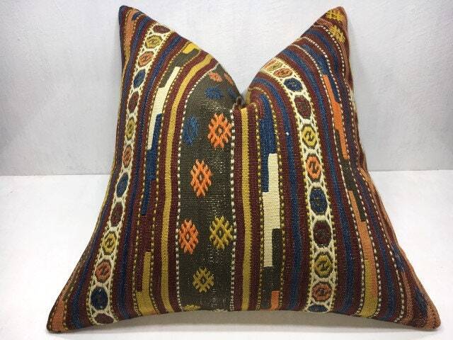 Vintage Turkish Kilim Pillow Cover, Handwoven Accent - 24x24 - image 1