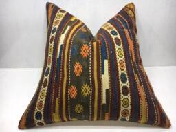 Vintage Turkish Kilim Pillow Cover, Handwoven Accent - 24x24 - thumbnail 1