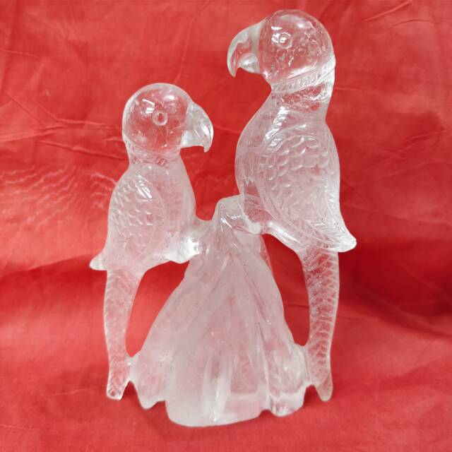 Clear Quartz Crystal Parrots Statue Pair Gemstone Birds Figurine Home Decor Display Shelf Ornament - image 1