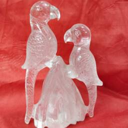 Clear Quartz Crystal Parrots Statue Pair Gemstone Birds Figurine Home Decor Display Shelf Ornament - thumbnail 4