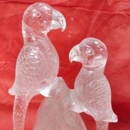 Clear Quartz Crystal Parrots Statue Pair Gemstone Birds Figurine Home Decor Display Shelf Ornament - thumbnail 2