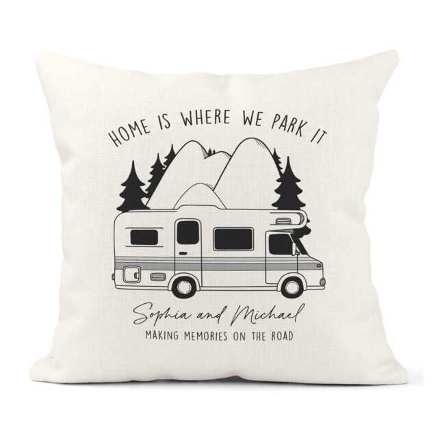Personalised Motor Home Camper Van Cushion, Linen Home, Decor, On To Our Next Adventure, Anniversary Gift, Wedding Gift - image 1