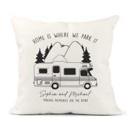 Personalised Motor Home Camper Van Cushion, Linen Home, Decor, On To Our Next Adventure, Anniversary Gift, Wedding Gift - thumbnail 1
