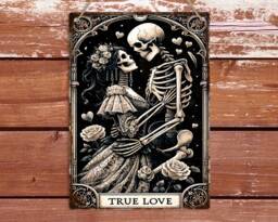 True Love Skeletons Metal Sign Gothic Tarot Wall Art - thumbnail 1