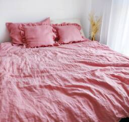 Linen Bedding Set, Duvet Cover Linen in Dusty Pink, Stonewashed Bedding, + 2 Pillowcases - thumbnail 1