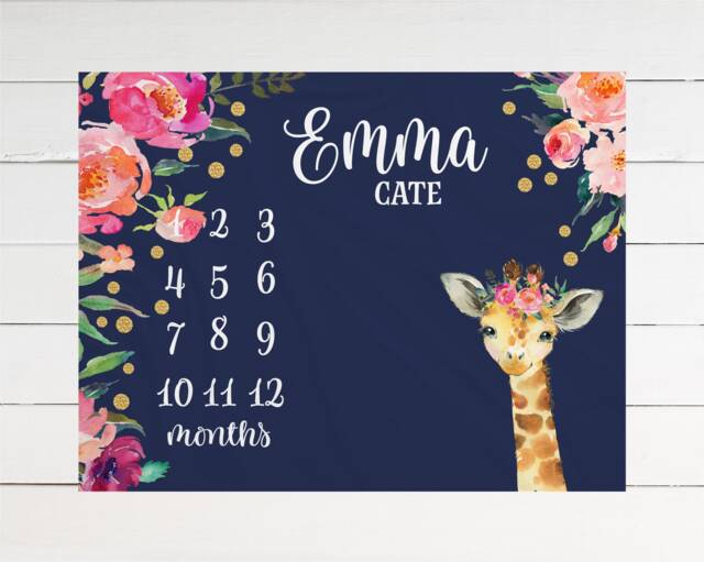 Safari Baby Milestone Blanket Month Growth Tracker Fleece Shower Giraffe Newborn Gift Animals Girl - image 1