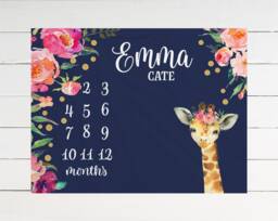 Safari Baby Milestone Blanket Month Growth Tracker Fleece Shower Giraffe Newborn Gift Animals Girl - thumbnail 1