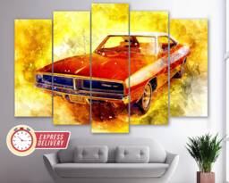 Vintage Dodge Charger Canvas Print, Muscle Car Wall Art, Sport Canvas, Photo, Old - thumbnail 1