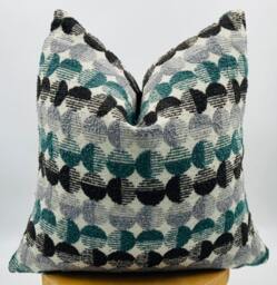 Geometric Teal Gray Textured Pillow Cover, Modern Throw Cushion - 18x18 - thumbnail 1