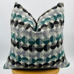 Geometric Teal Gray Textured Pillow Cover, Modern Throw Cushion - 18x18 - thumbnail 3