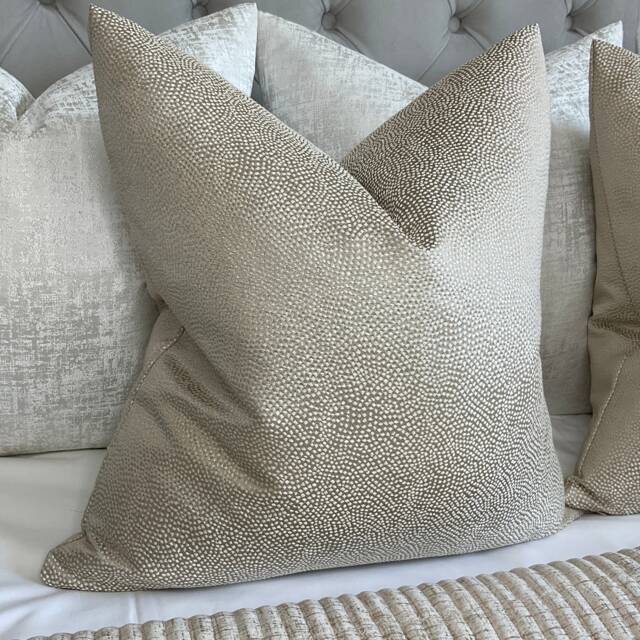 Decorative Pillow Cover, Beige Luxury Cushion Throw Blean Champagne Ashley Wilde Fabric, Double Sided - Made in UK - image 1