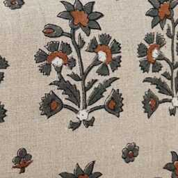 Gray & Rusty Floral Block Print Linen Lumbar Pillow Cover. 12x20, 14x20 - thumbnail 2